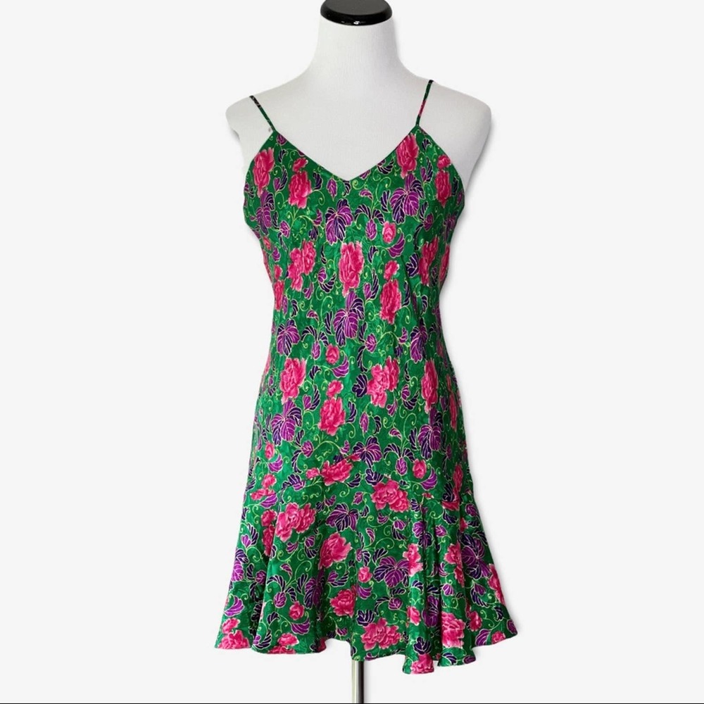 Victoria’s Secret Vintage 80s Gold Label Green Floral Print Slip M - Picture 5 of 9